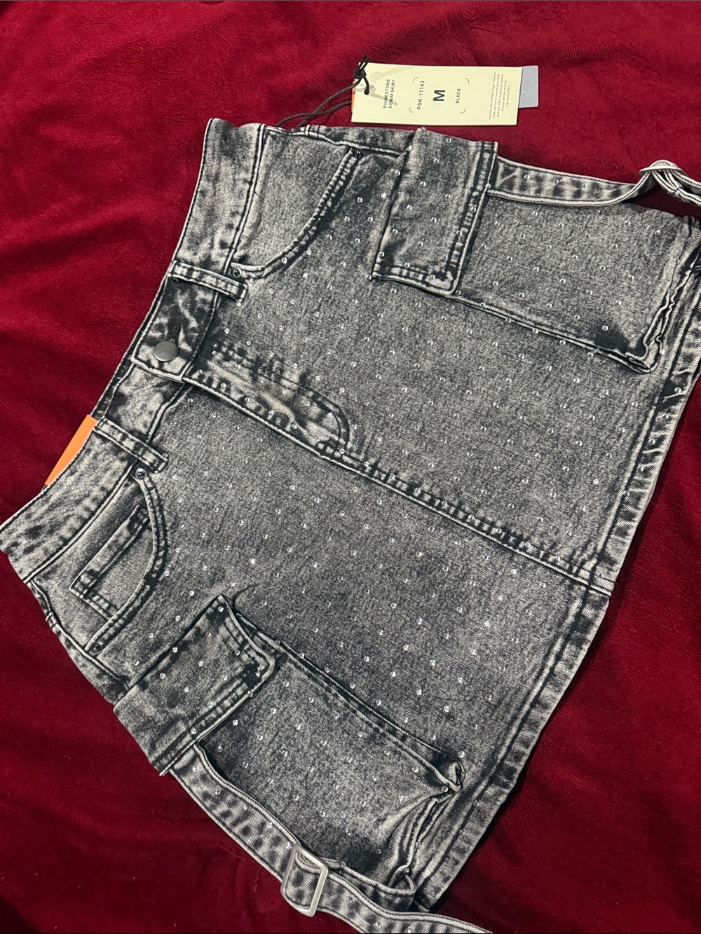 Women's Black Speckled Denim Mini Skirt